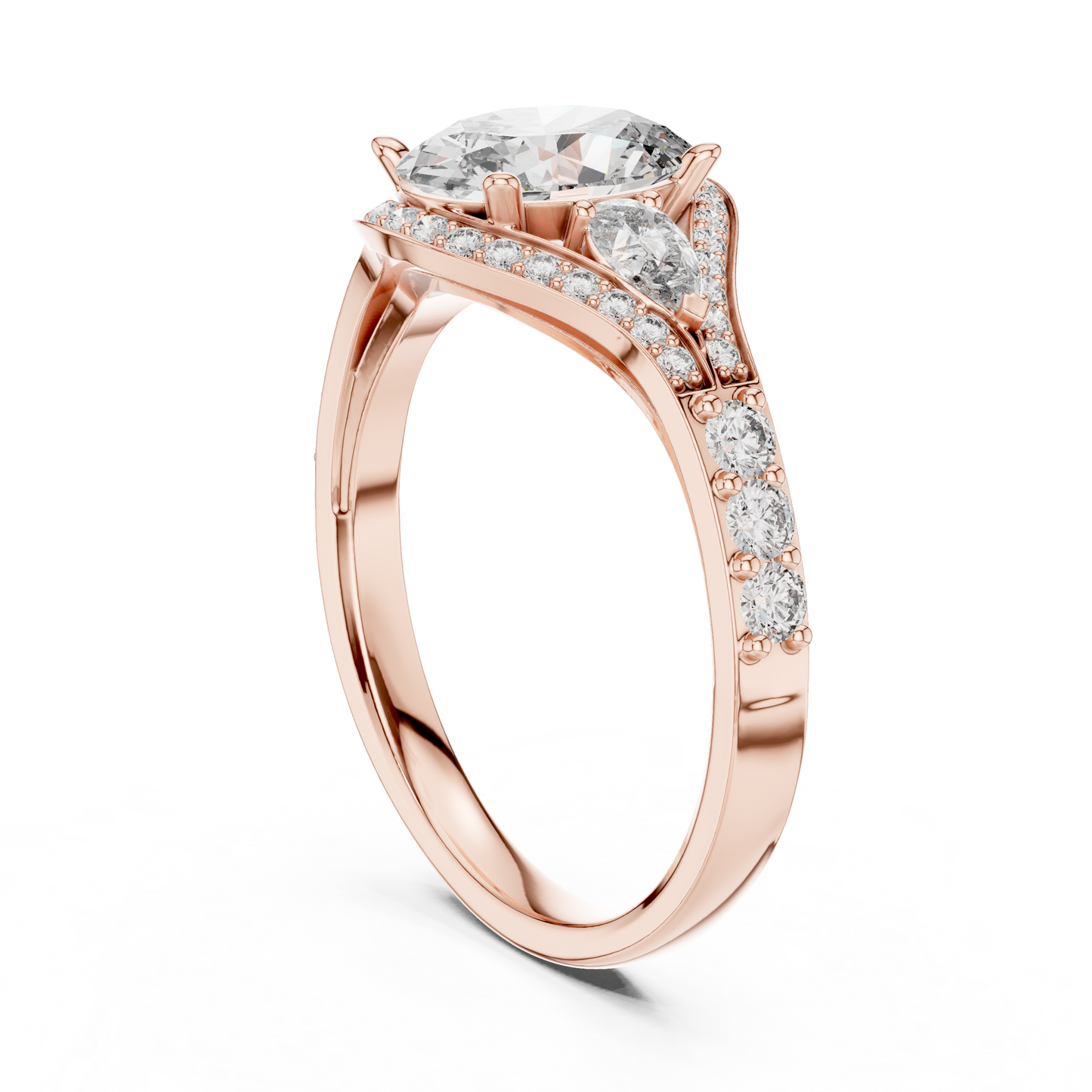 Three-Stone Oval Solitaire Diamond Ring in Rose Gold | Available in Yellow Gold, Platinum & 925 Silver
