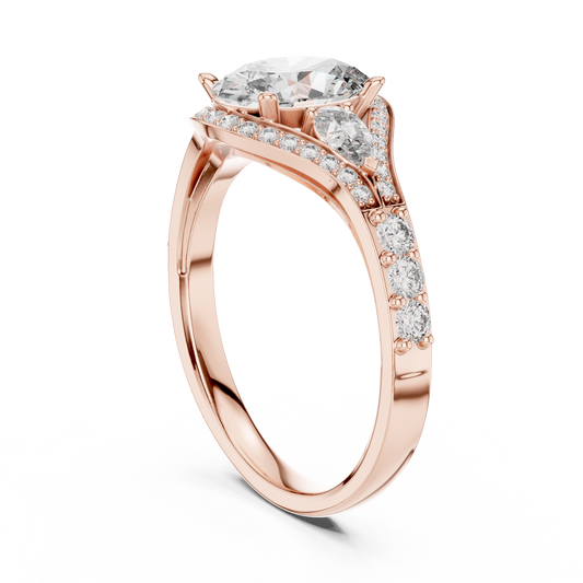Three-Stone Oval Solitaire Diamond Ring in Rose Gold | Available in Yellow Gold, Platinum & 925 Silver
