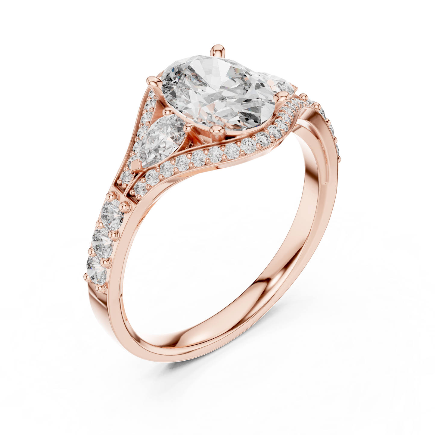 Three-Stone Oval Solitaire Diamond Ring in Rose Gold | Available in Yellow Gold, Platinum & 925 Silver