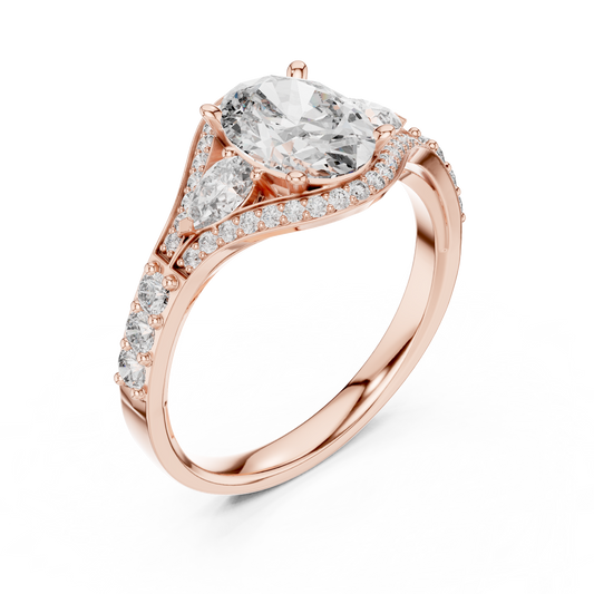 Three-Stone Oval Solitaire Diamond Ring in Rose Gold | Available in Yellow Gold, Platinum & 925 Silver