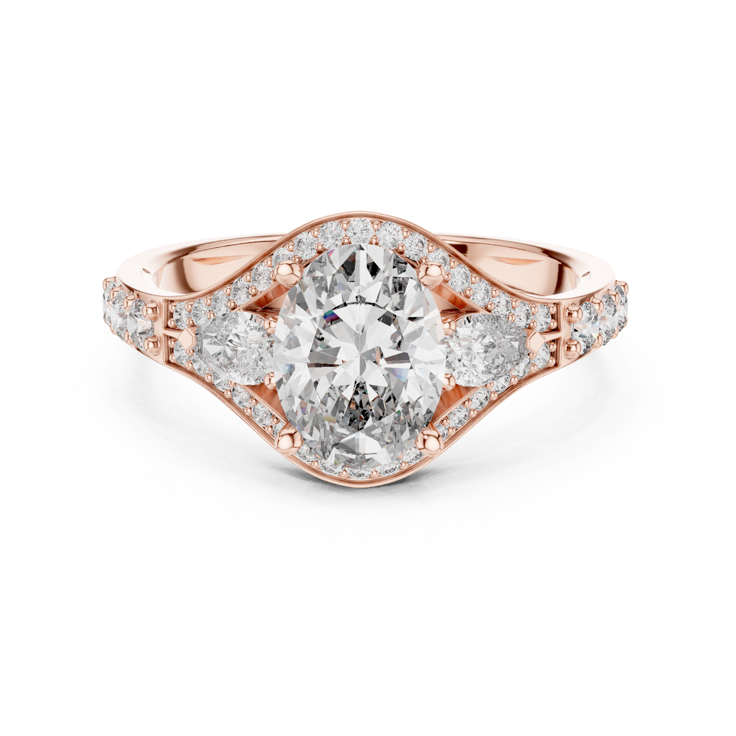 Three-Stone Oval Solitaire Diamond Ring in Rose Gold | Available in Yellow Gold, Platinum & 925 Silver