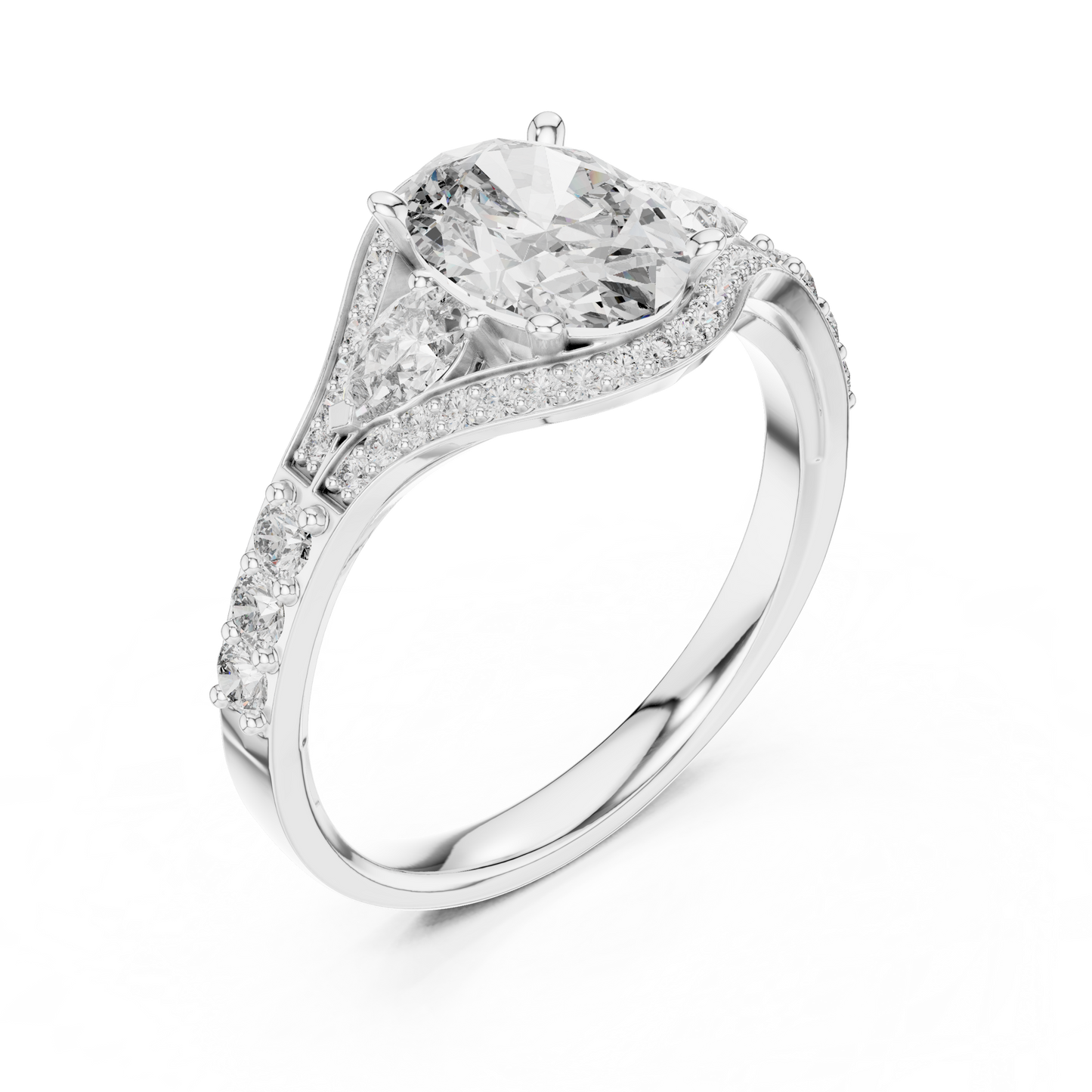 Three-Stone Oval Solitaire Diamond Ring in Rose Gold | Available in Yellow Gold, Platinum & 925 Silver