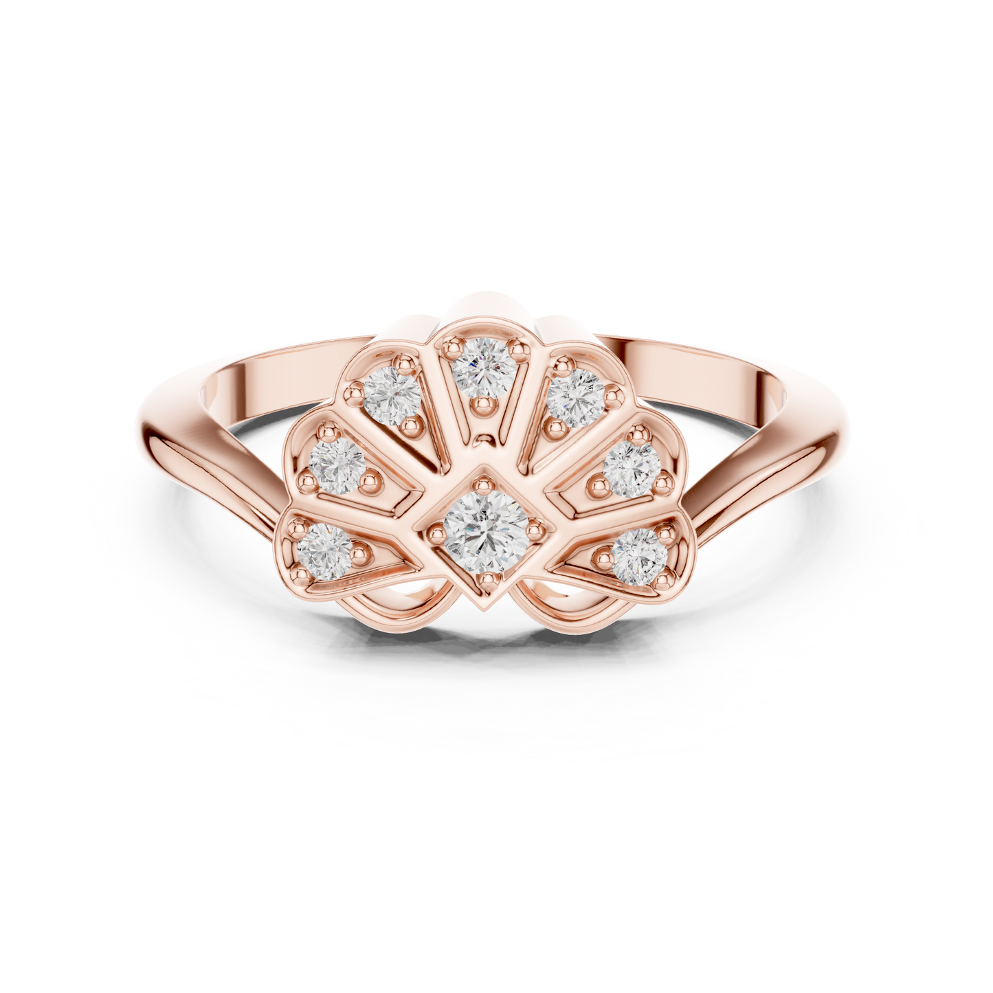 Floral Diamond Cluster Ring in Rose Gold | Available in Yellow Gold, Platinum & 925 Silver