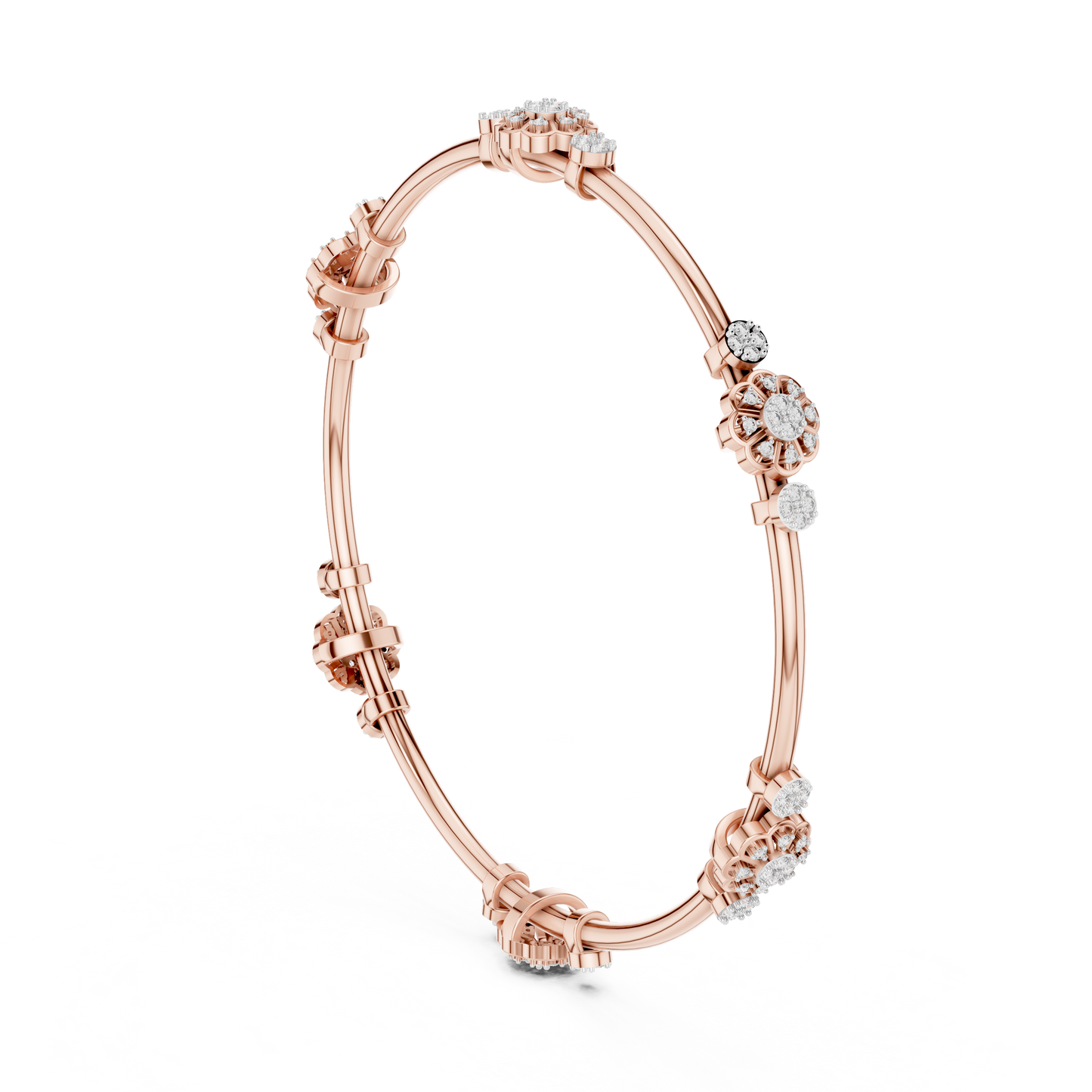 Floral Diamond Bangle Bracelet in Rose Gold | Available in Yellow Gold, Platinum & 925 Silver