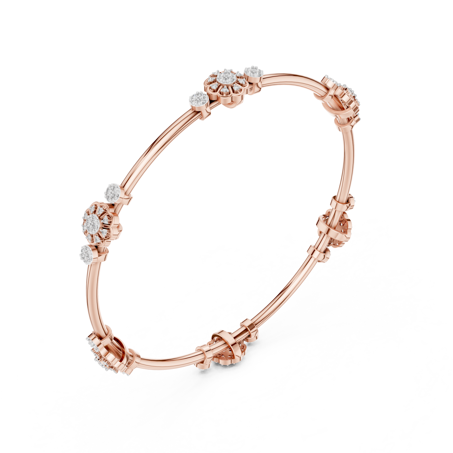 Floral Diamond Bangle Bracelet in Rose Gold | Available in Yellow Gold, Platinum & 925 Silver