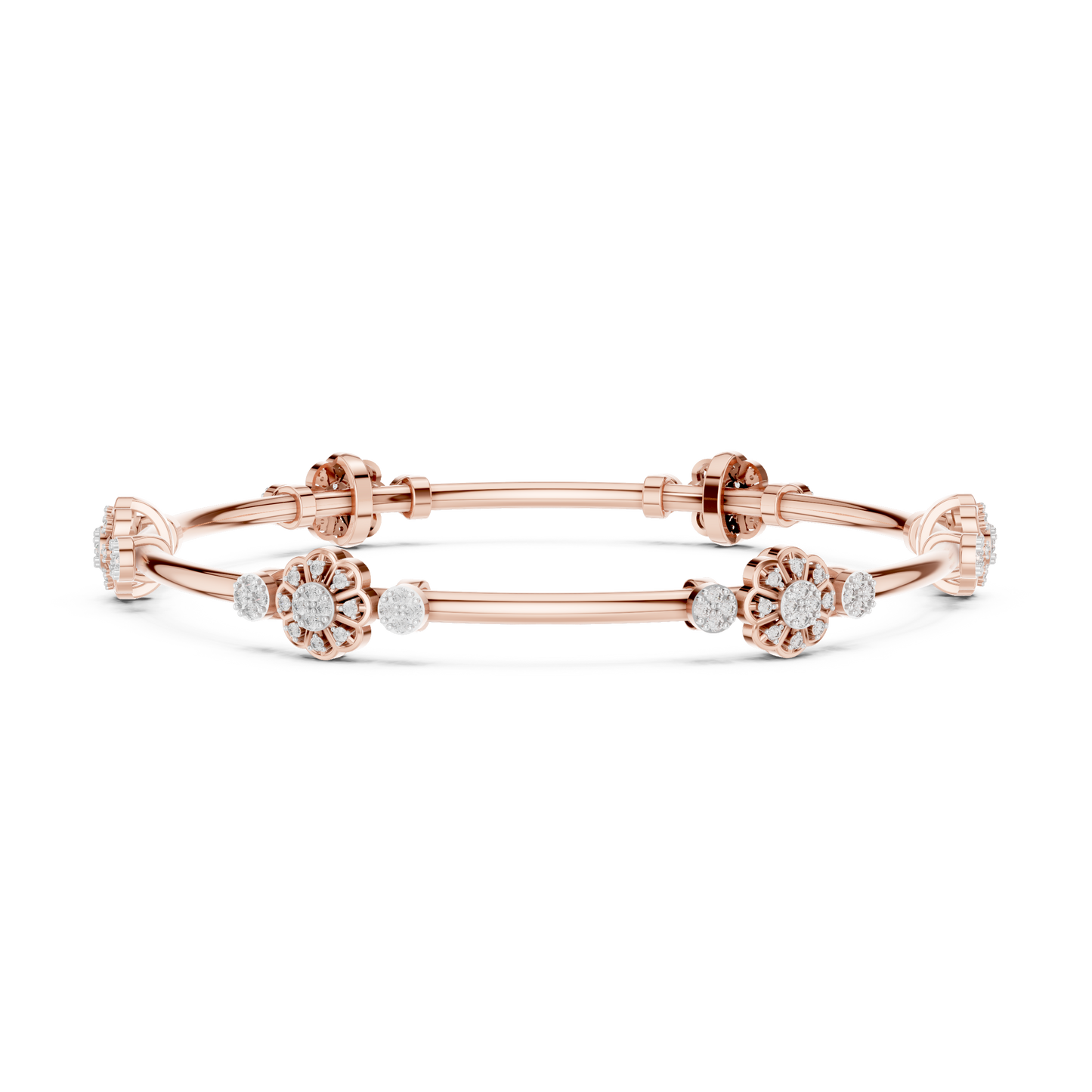 Floral Diamond Bangle Bracelet in Rose Gold | Available in Yellow Gold, Platinum & 925 Silver