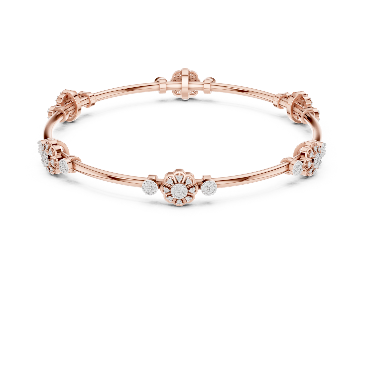 Floral Diamond Bangle Bracelet in Rose Gold | Available in Yellow Gold, Platinum & 925 Silver