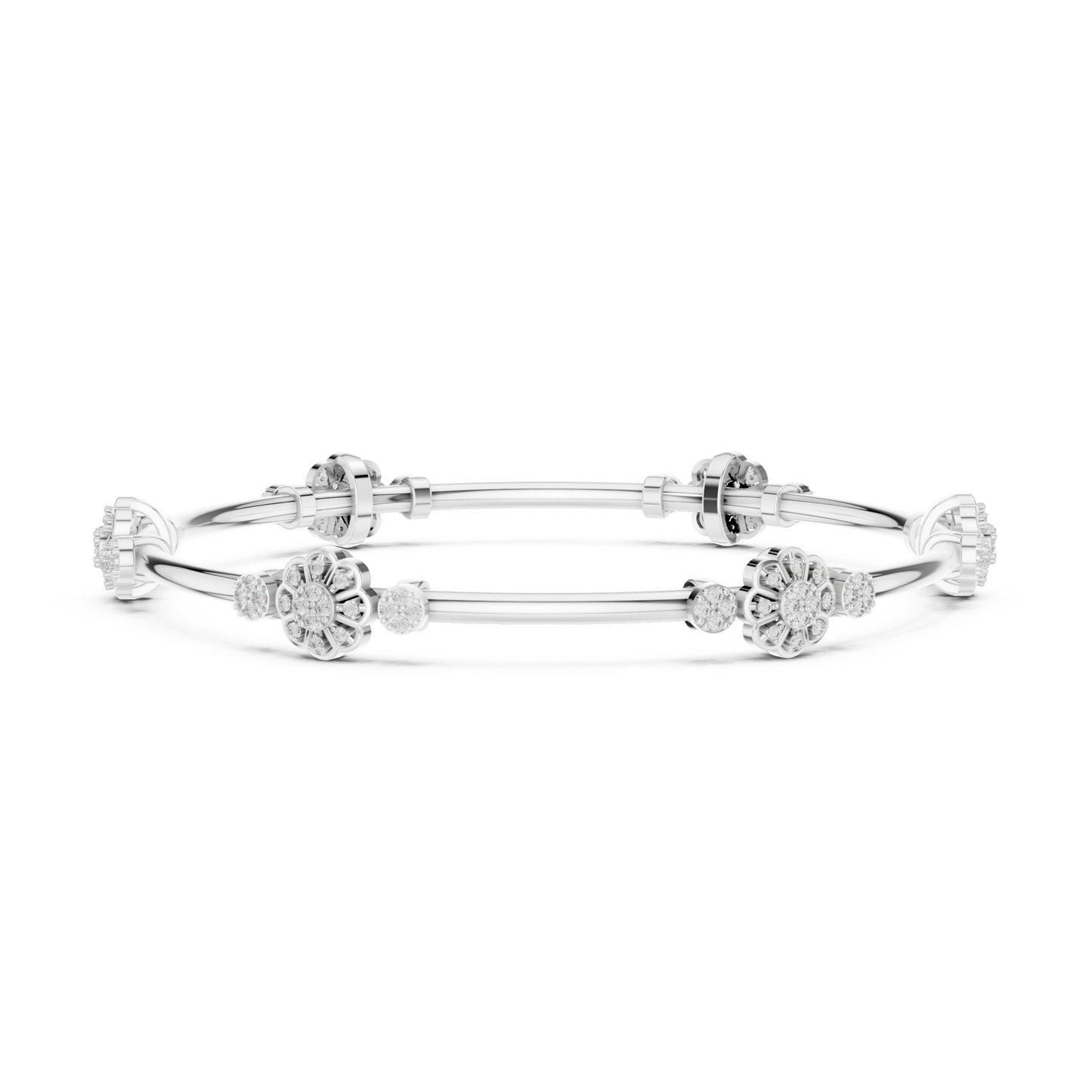 Floral Diamond Bangle Bracelet in Rose Gold | Available in Yellow Gold, Platinum & 925 Silver