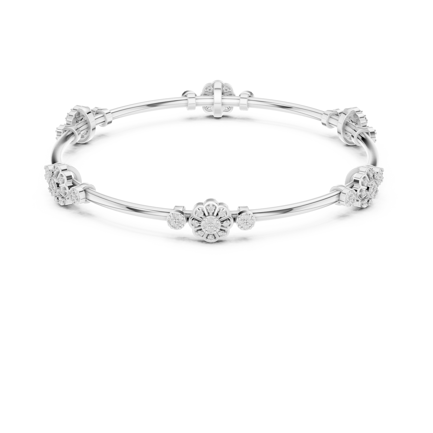 Floral Diamond Bangle Bracelet in Rose Gold | Available in Yellow Gold, Platinum & 925 Silver