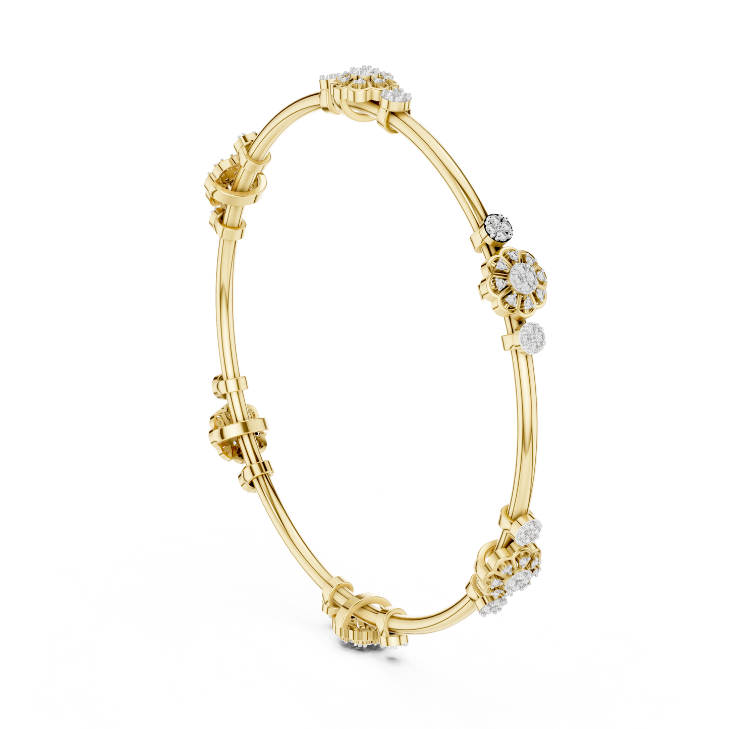 Floral Diamond Bangle Bracelet in Rose Gold | Available in Yellow Gold, Platinum & 925 Silver