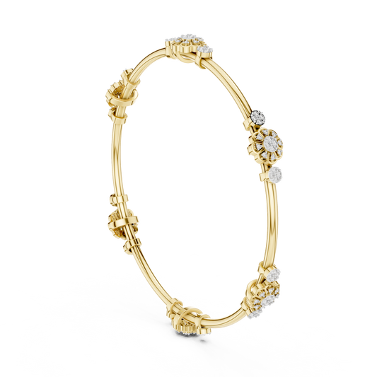 Floral Diamond Bangle Bracelet in Rose Gold | Available in Yellow Gold, Platinum & 925 Silver