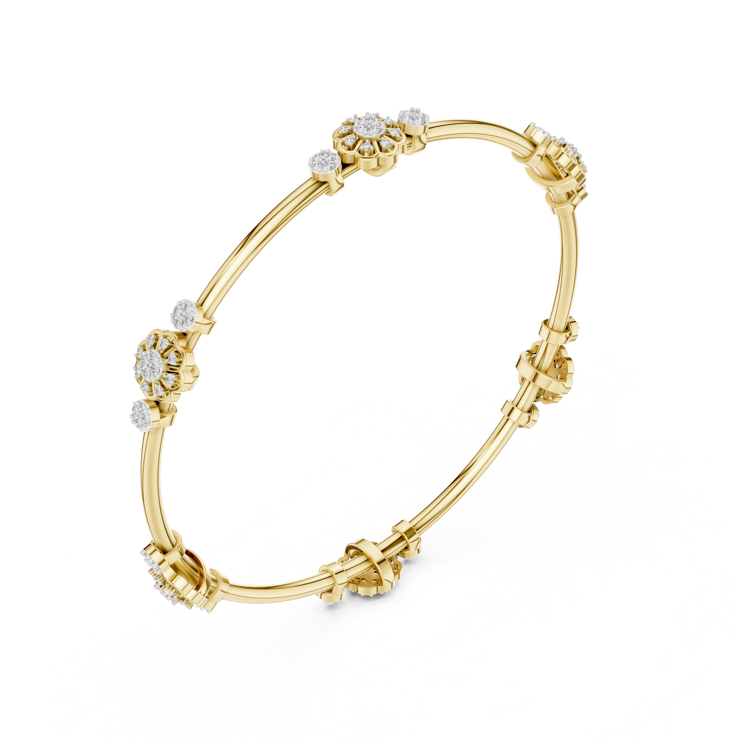 Floral Diamond Bangle Bracelet in Rose Gold | Available in Yellow Gold, Platinum & 925 Silver