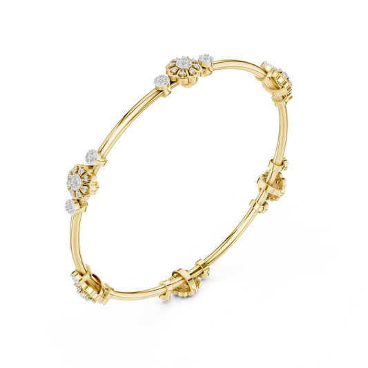 Floral Diamond Bangle Bracelet in Rose Gold | Available in Yellow Gold, Platinum & 925 Silver