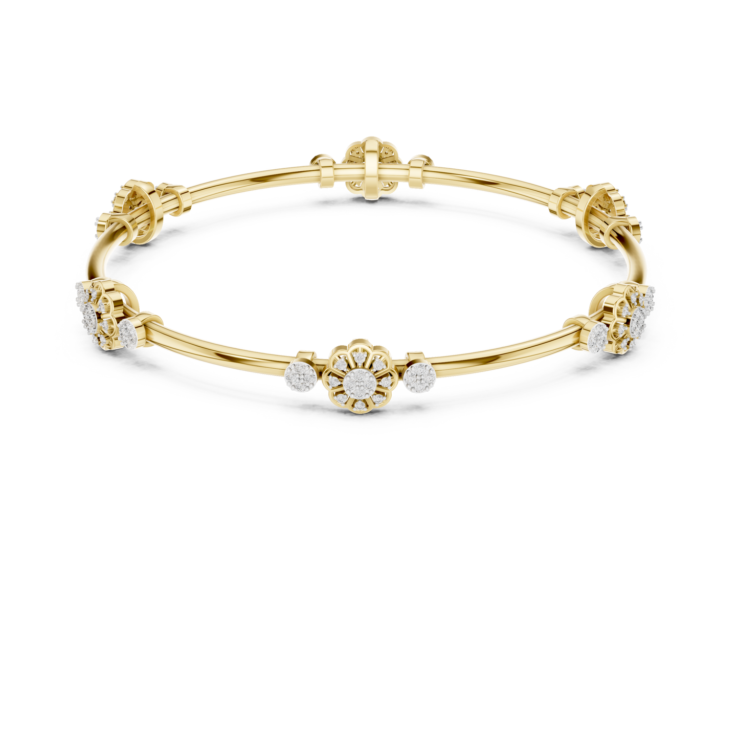 Floral Diamond Bangle Bracelet in Rose Gold | Available in Yellow Gold, Platinum & 925 Silver