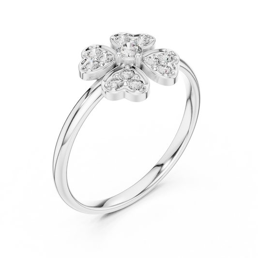 Clover Heart Diamond Ring in 925 Silver | Also in Rose Gold, Yellow Gold & Platinum