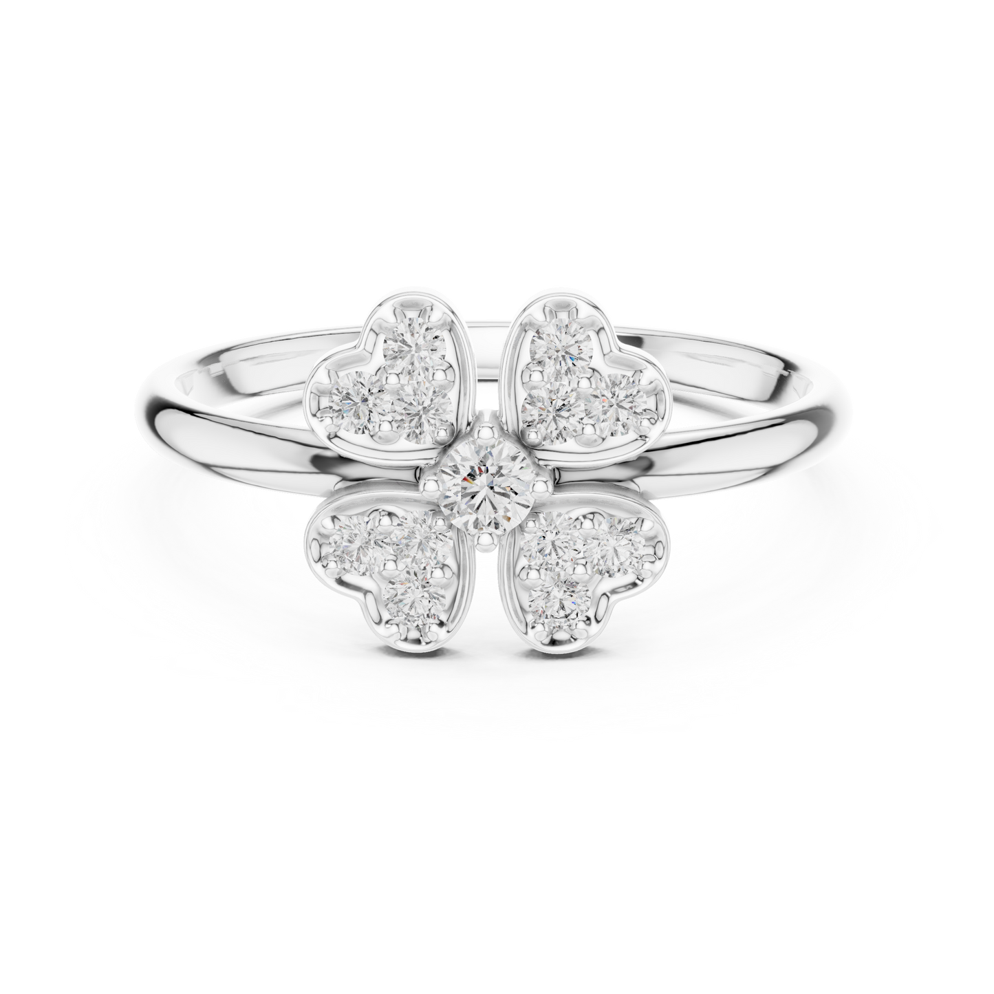 Clover Heart Diamond Ring in 925 Silver | Also in Rose Gold, Yellow Gold & Platinum