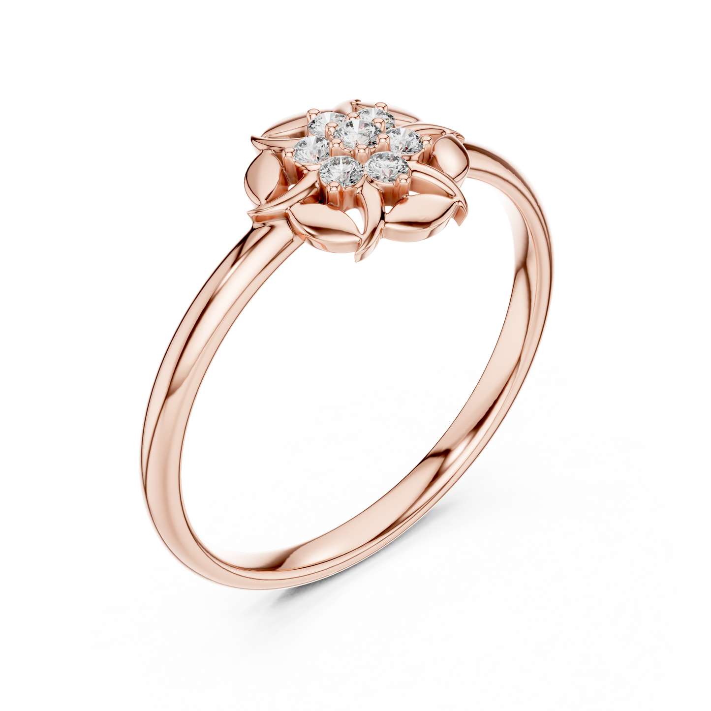Floral Petal Diamond Ring in Rose Gold | Available in Yellow Gold, Platinum & 925 Silver