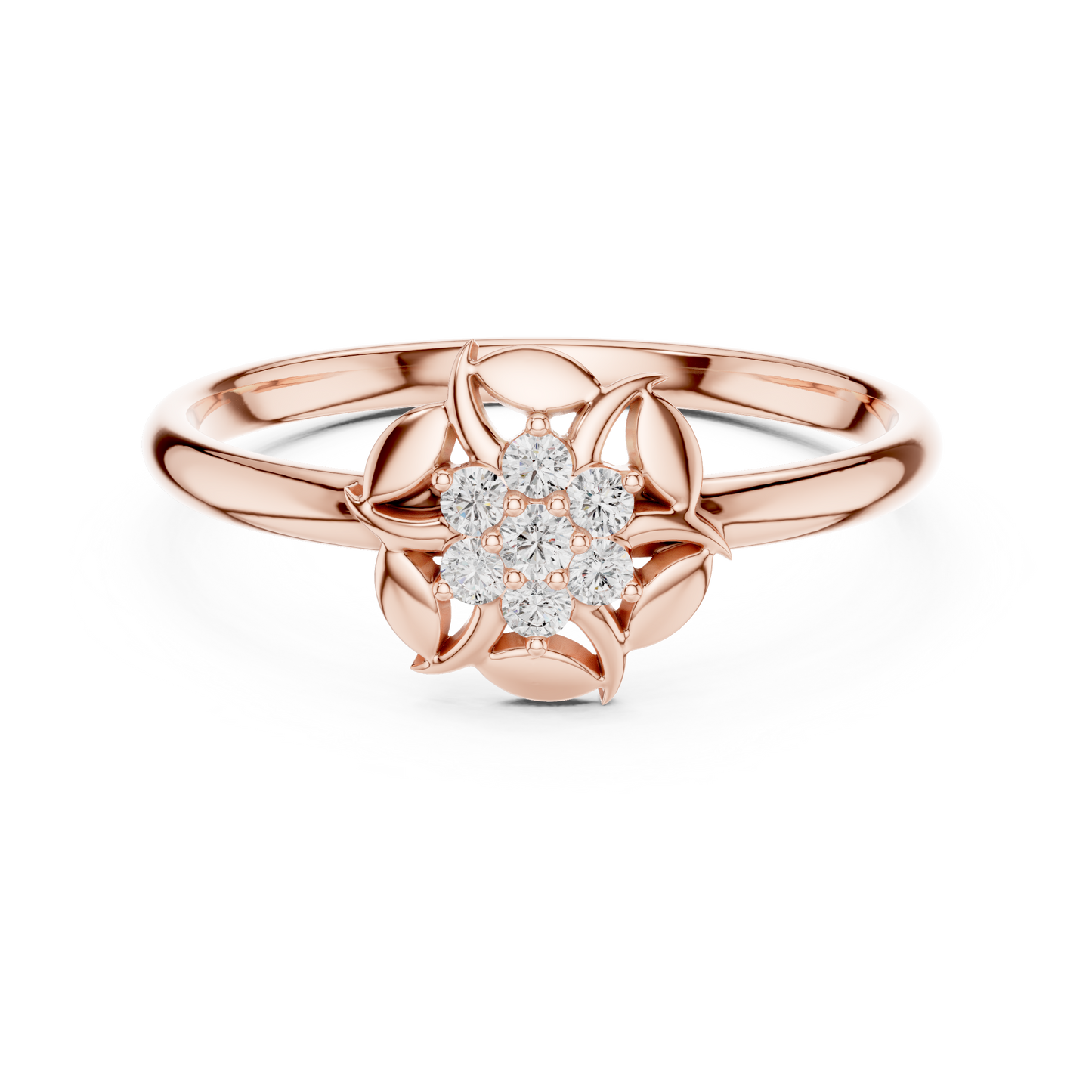 Floral Petal Diamond Ring in Rose Gold | Available in Yellow Gold, Platinum & 925 Silver