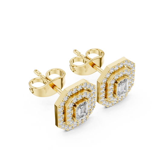 Emerald-Cut Diamond Halo Stud Earrings | Available in Gold, Silver & Platinum