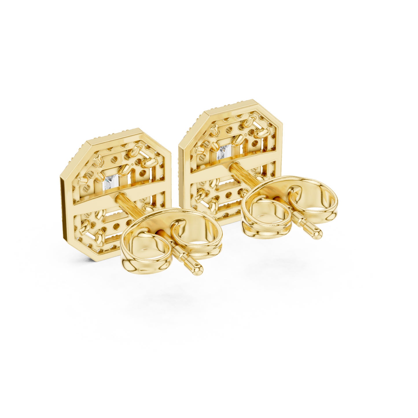 Emerald-Cut Diamond Halo Stud Earrings | Available in Gold, Silver & Platinum