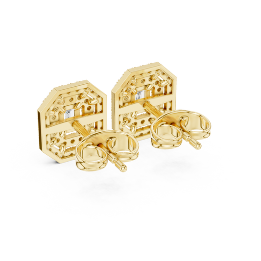 Emerald-Cut Diamond Halo Stud Earrings | Available in Gold, Silver & Platinum