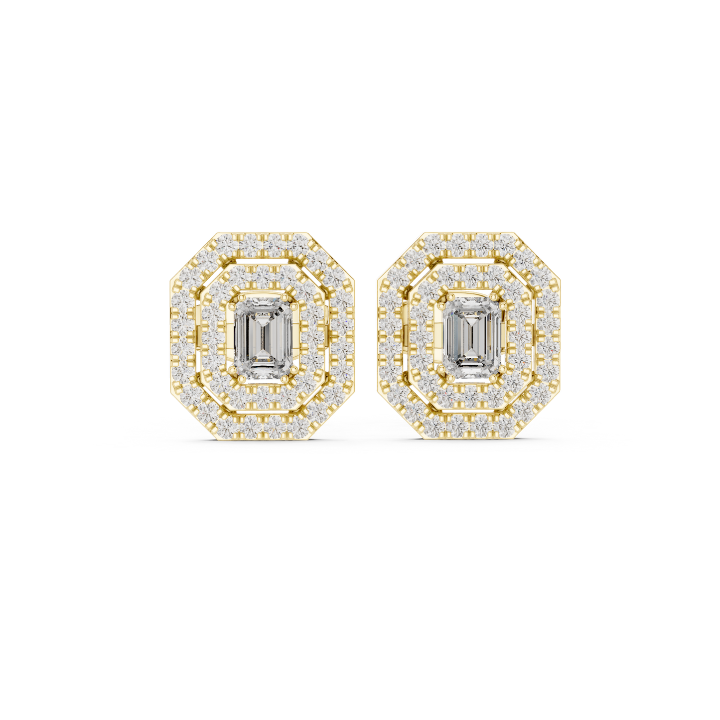 Emerald-Cut Diamond Halo Stud Earrings | Available in Gold, Silver & Platinum