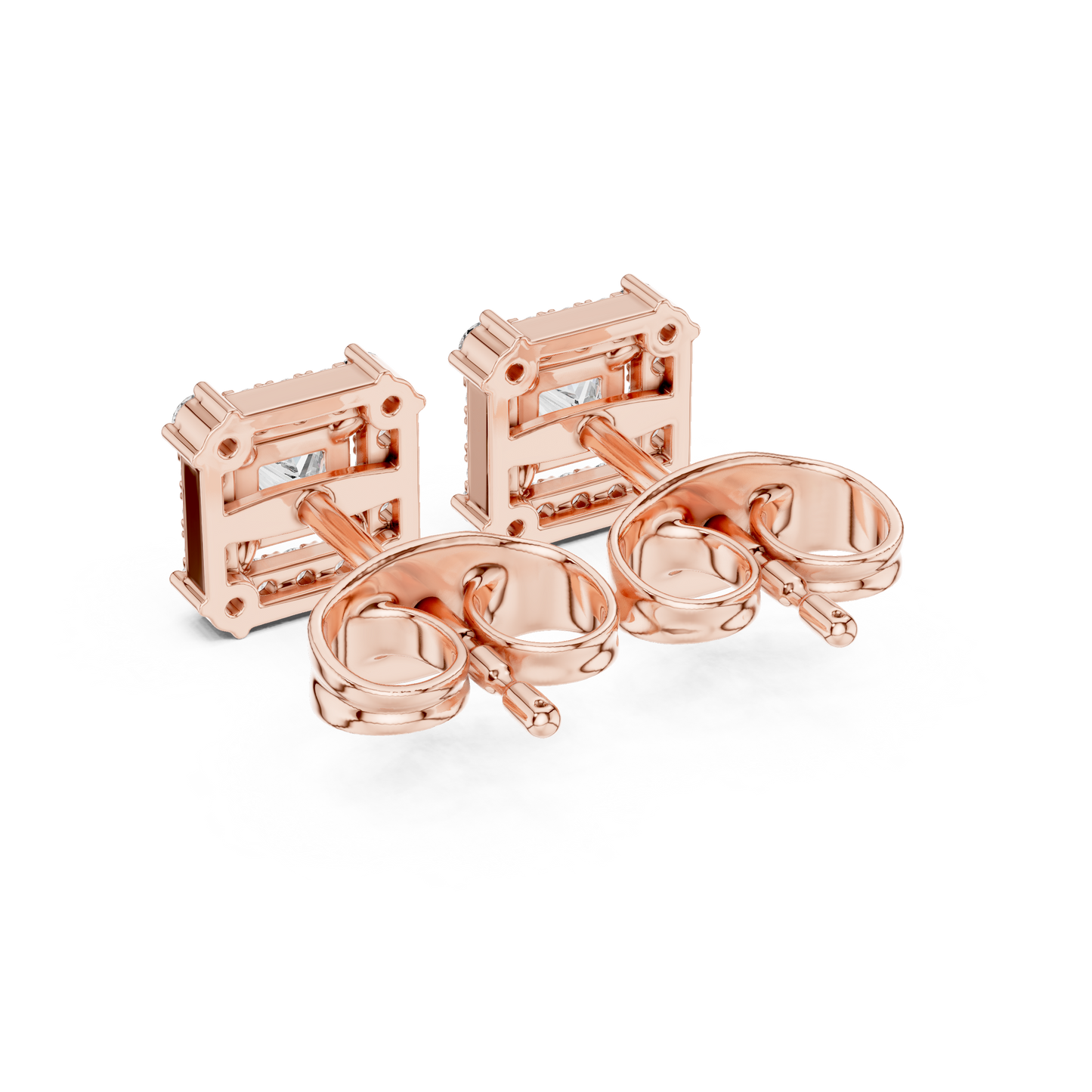 Princess-Cut Diamond Halo Stud Earrings | Classic Square Design