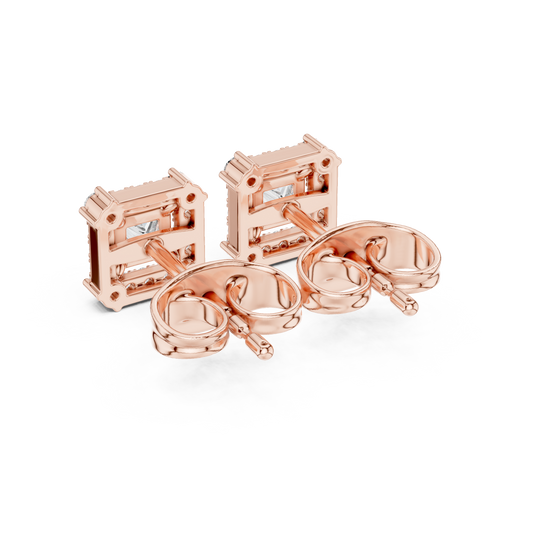 Princess-Cut Diamond Halo Stud Earrings | Classic Square Design