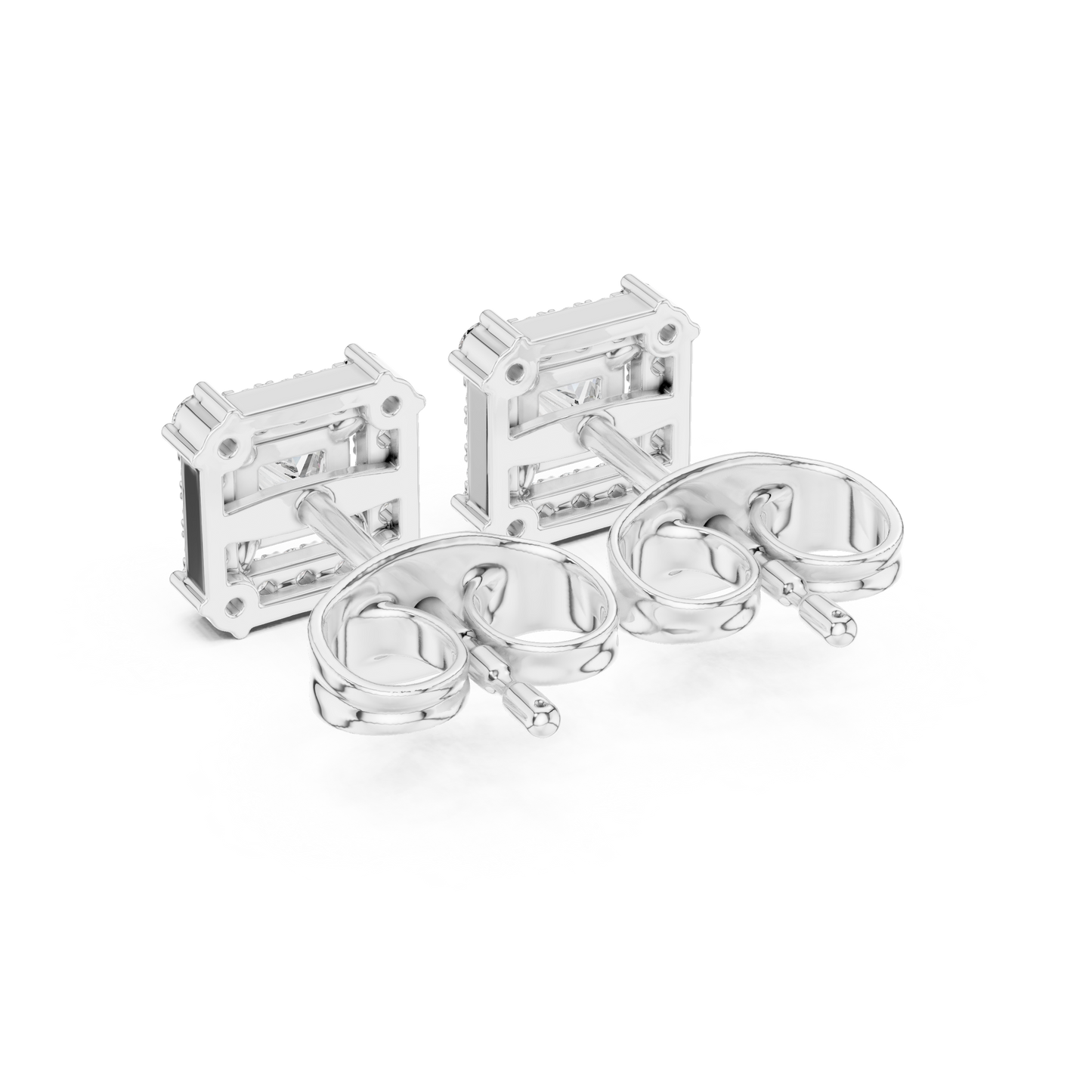 Princess-Cut Diamond Halo Stud Earrings | Classic Square Design