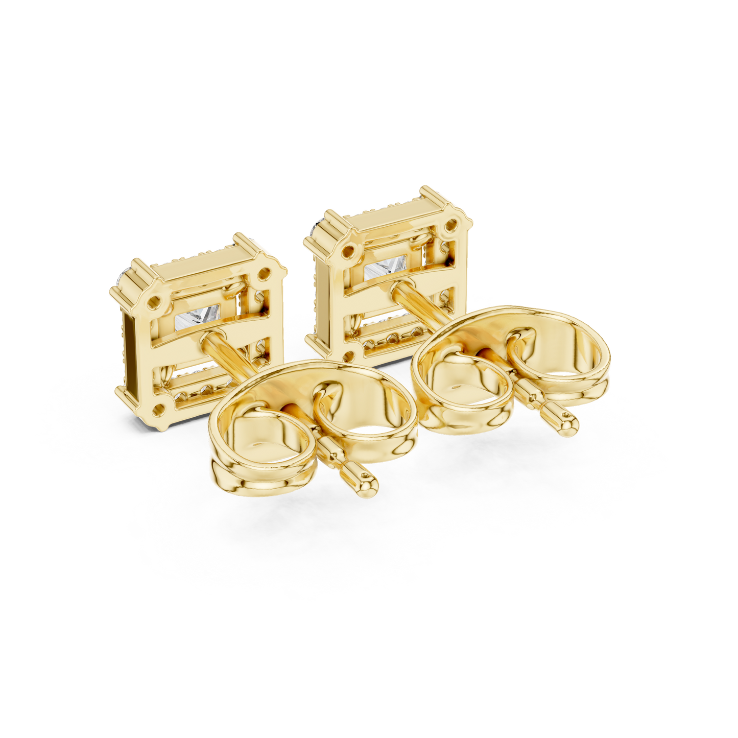 Princess-Cut Diamond Halo Stud Earrings | Classic Square Design