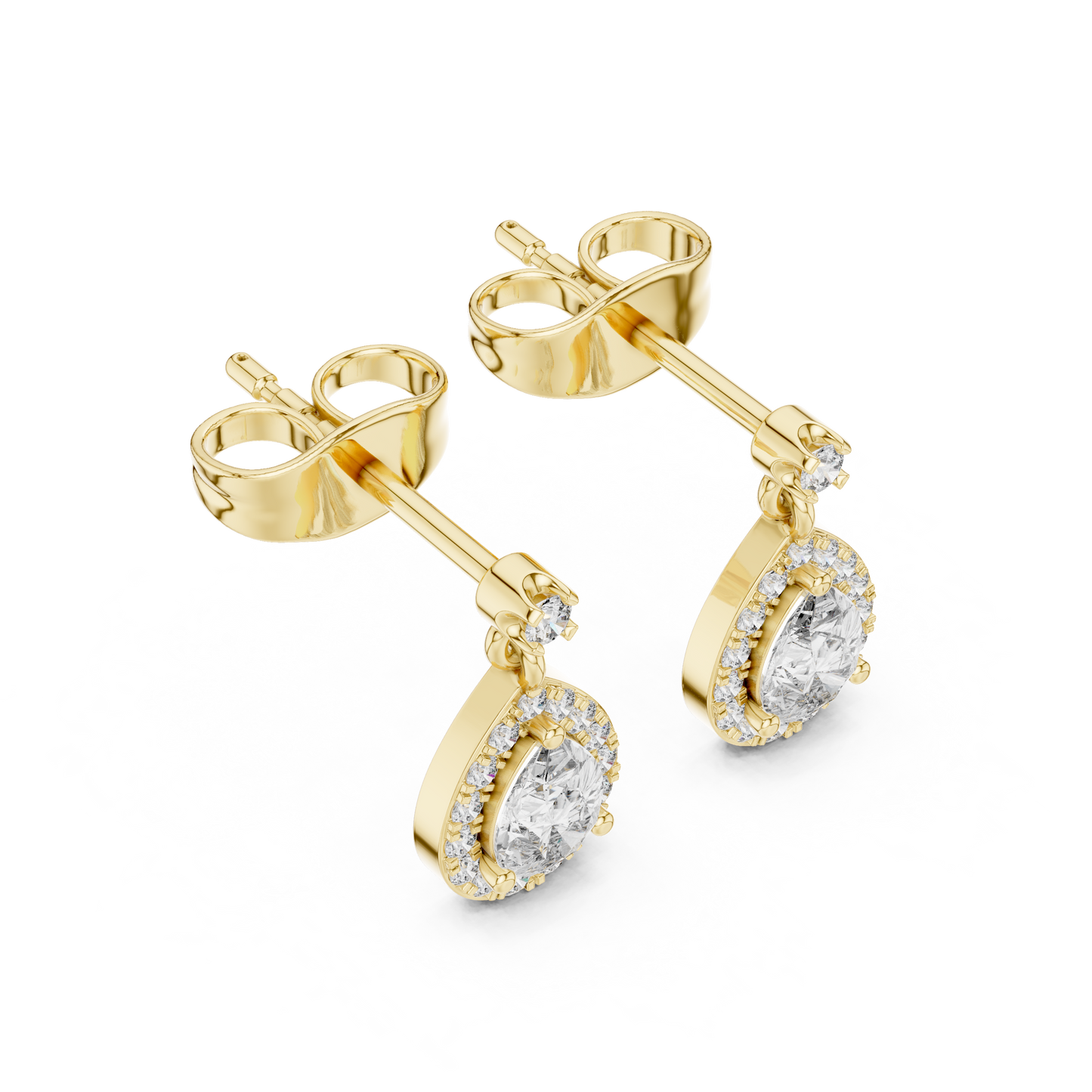 Oval Halo Diamond Drop Earrings | Elegant Dangle Studs