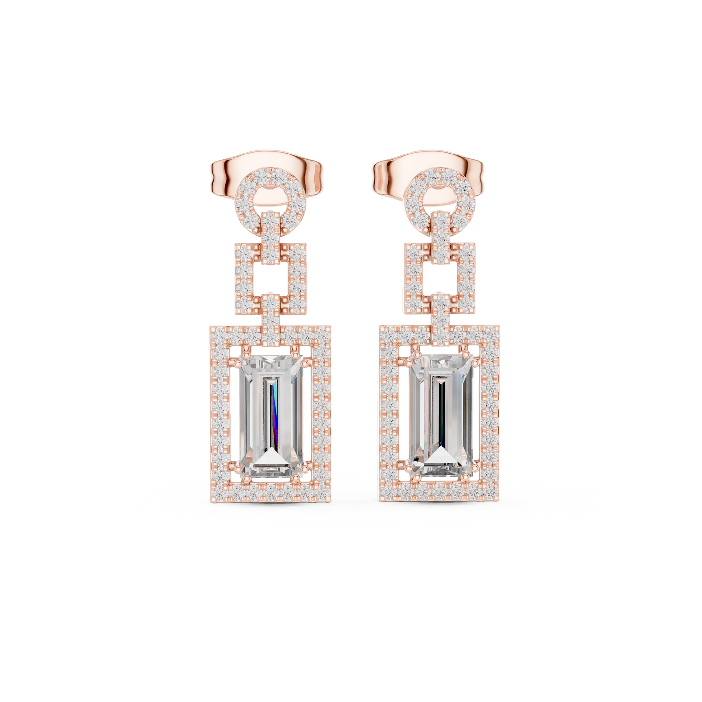 Art Deco Emerald Cut Drop Earrings | Geometric Diamond Dangles