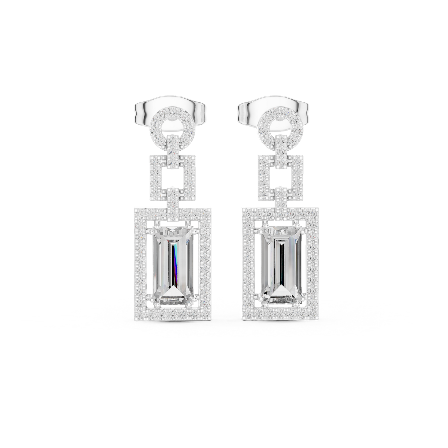 Art Deco Emerald Cut Drop Earrings | Geometric Diamond Dangles