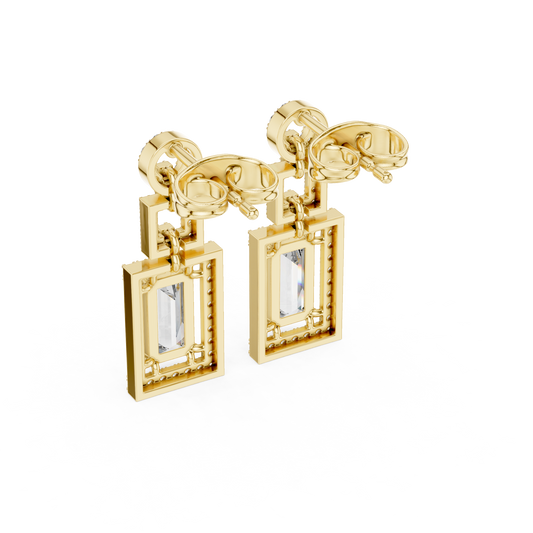 Art Deco Emerald Cut Drop Earrings | Geometric Diamond Dangles