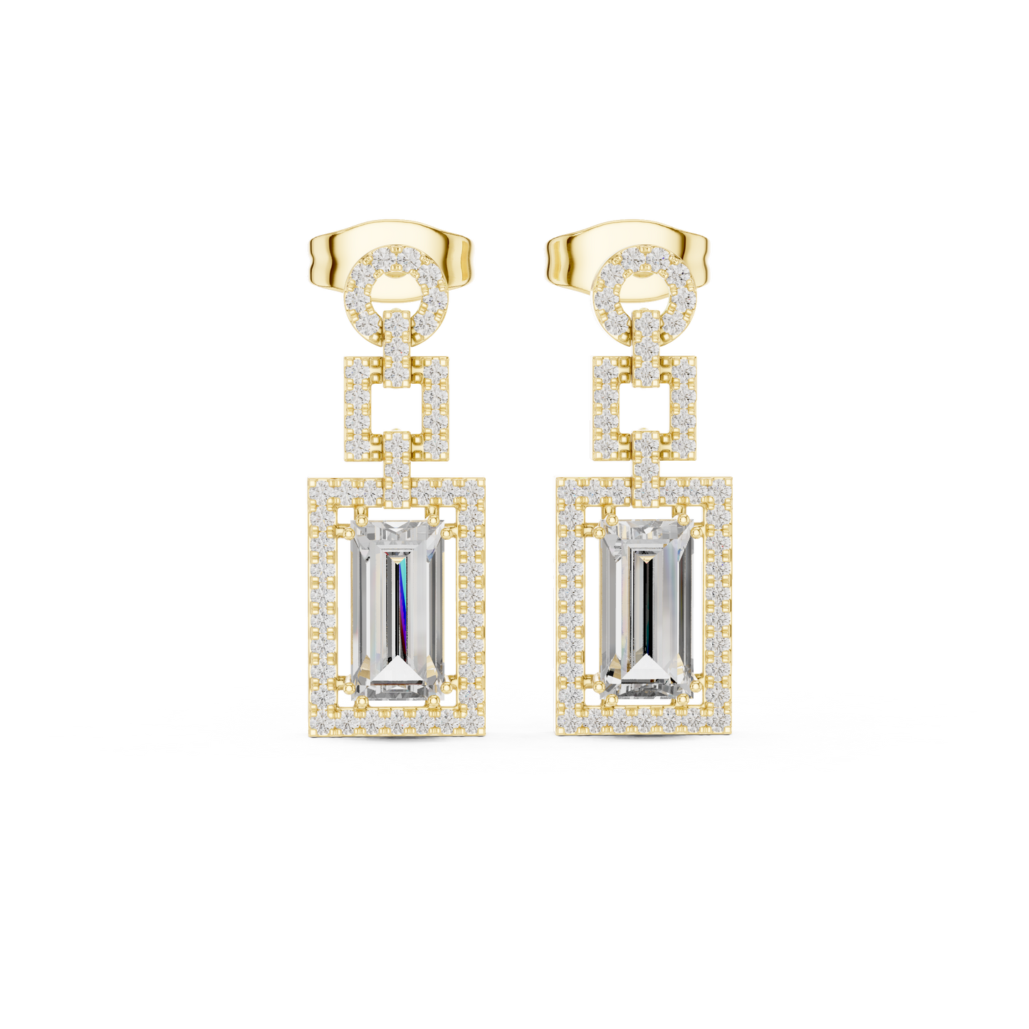 Art Deco Emerald Cut Drop Earrings | Geometric Diamond Dangles
