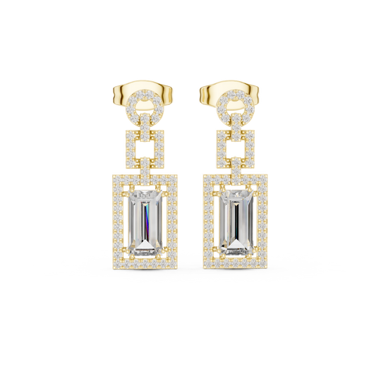 Art Deco Emerald Cut Drop Earrings | Geometric Diamond Dangles