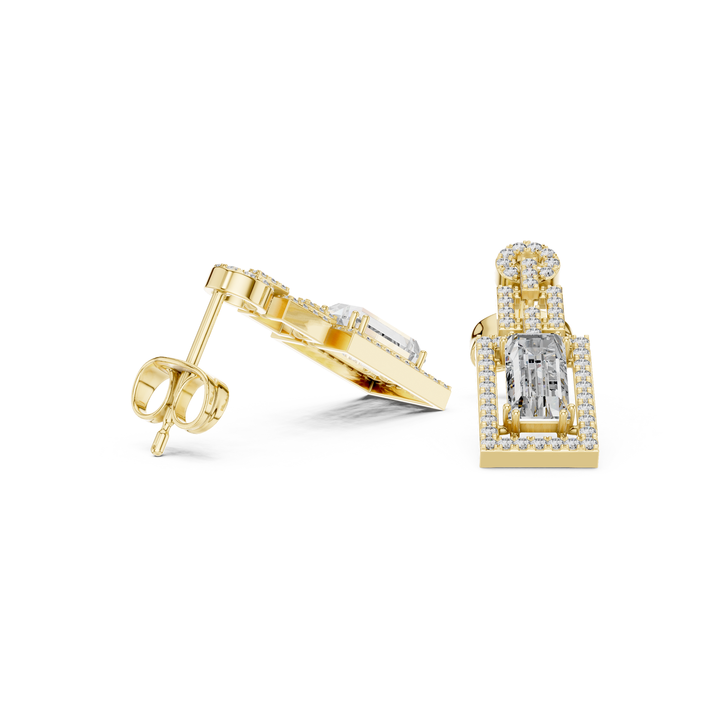 Art Deco Emerald Cut Drop Earrings | Geometric Diamond Dangles