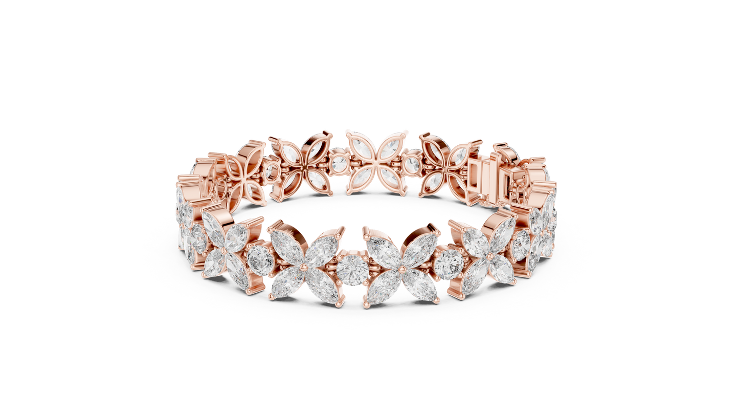 Floral Marquise Diamond Bracelet in White Metal | Available in Gold, Silver & Platinum