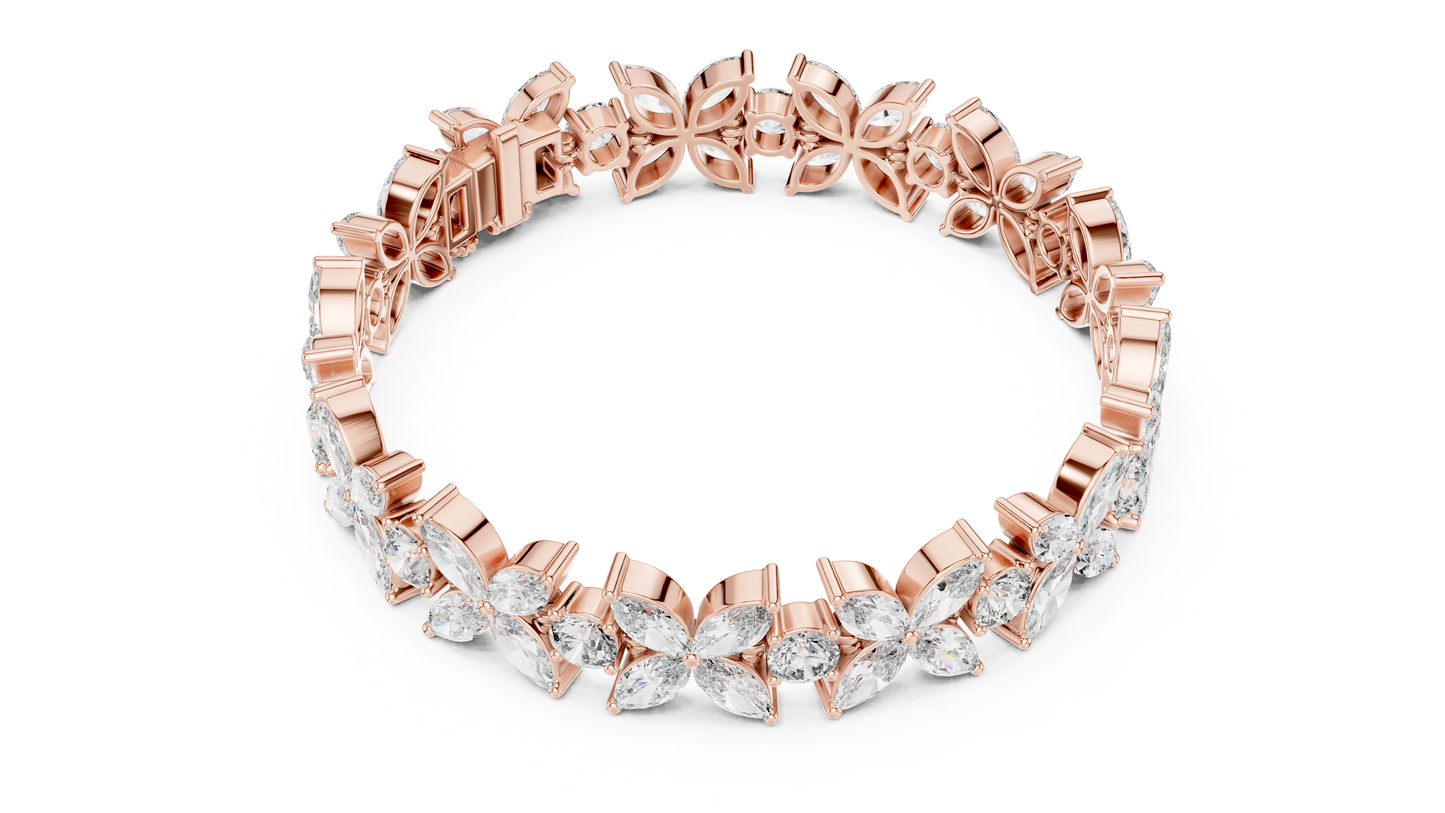 Floral Marquise Diamond Bracelet in White Metal | Available in Gold, Silver & Platinum