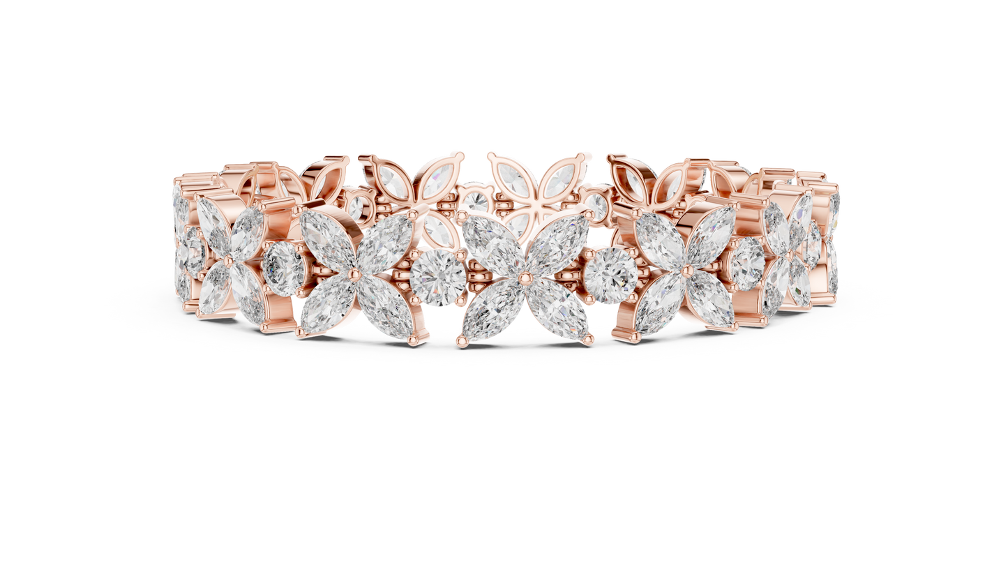 Floral Marquise Diamond Bracelet in White Metal | Available in Gold, Silver & Platinum