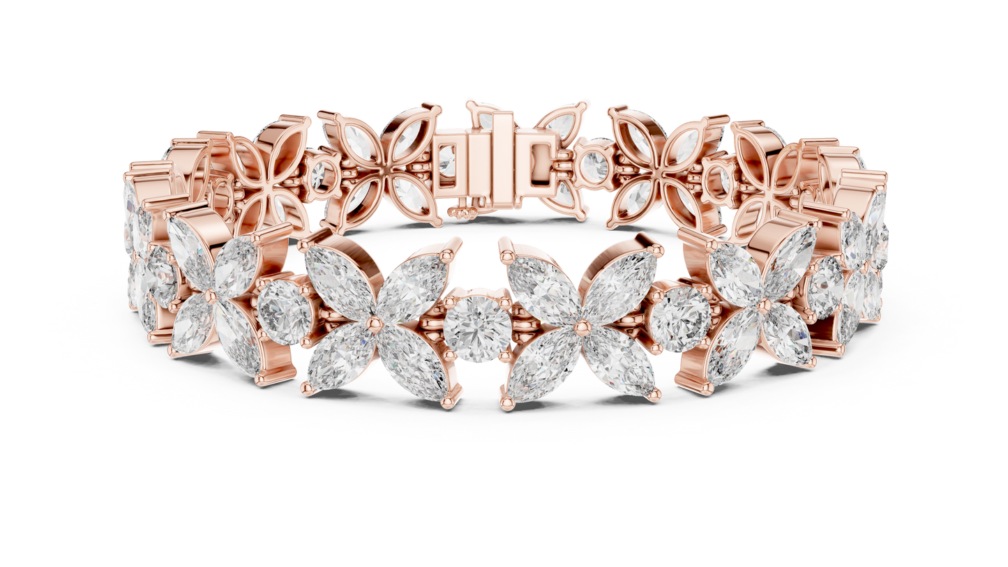 Floral Marquise Diamond Bracelet in White Metal | Available in Gold, Silver & Platinum