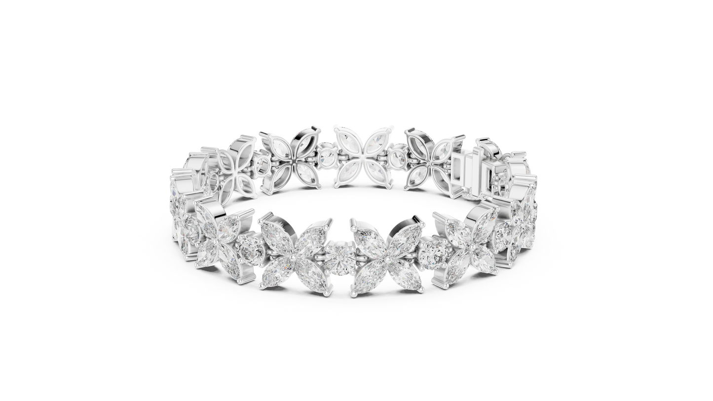 Floral Marquise Diamond Bracelet in White Metal | Available in Gold, Silver & Platinum