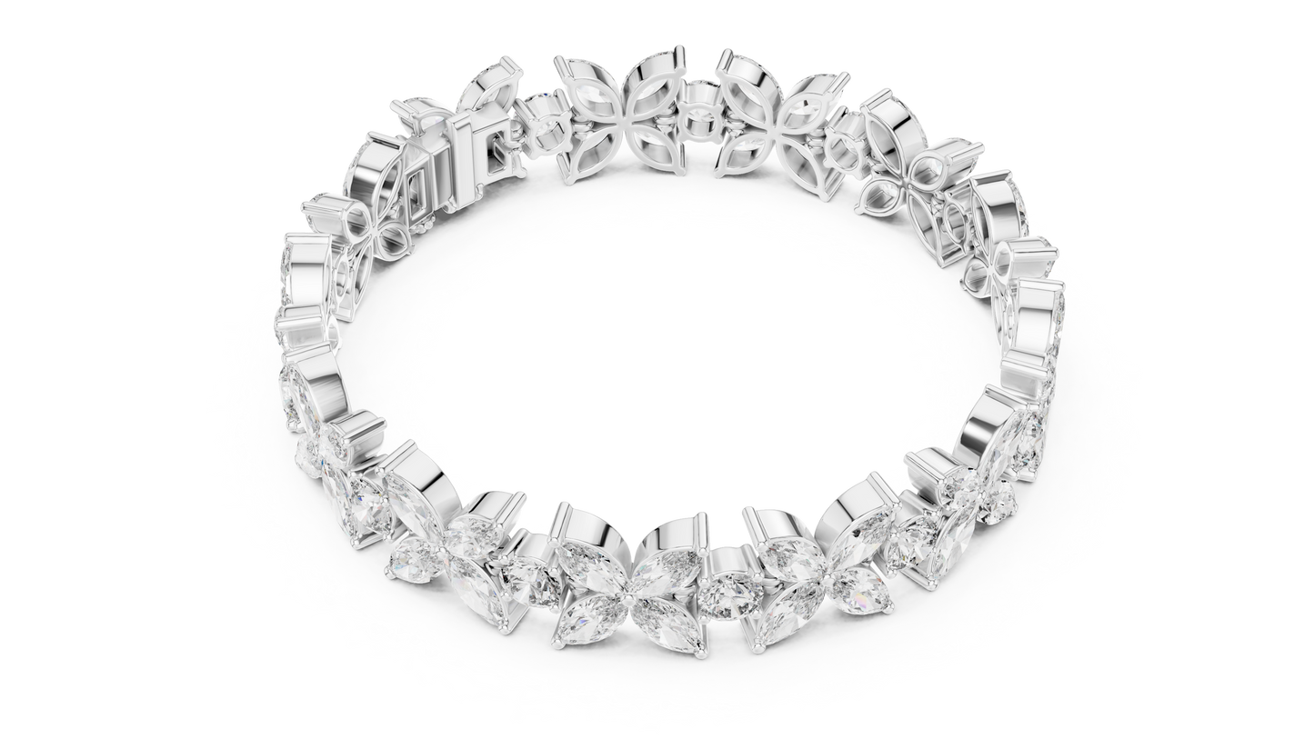 Floral Marquise Diamond Bracelet in White Metal | Available in Gold, Silver & Platinum
