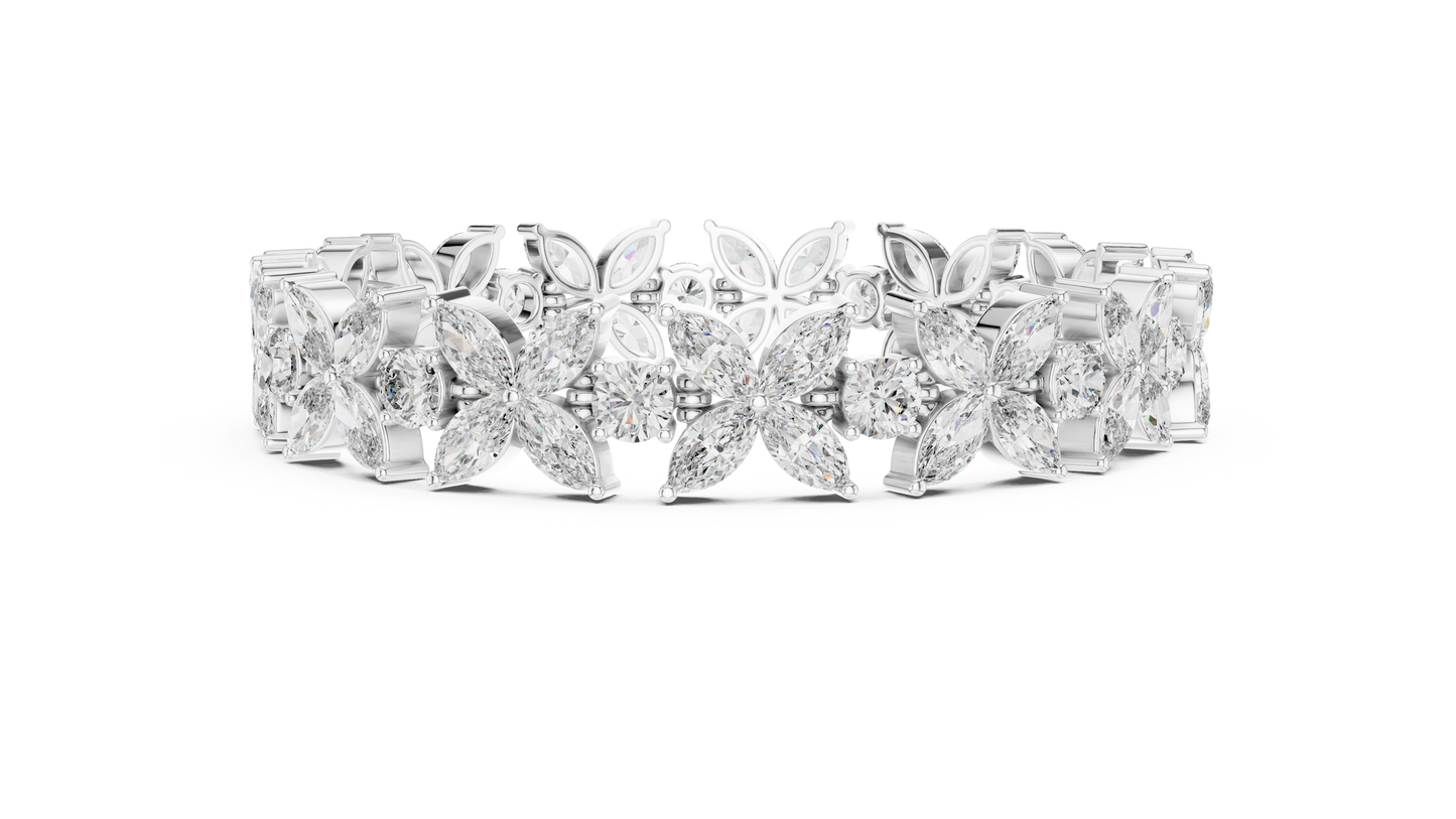 Floral Marquise Diamond Bracelet in White Metal | Available in Gold, Silver & Platinum