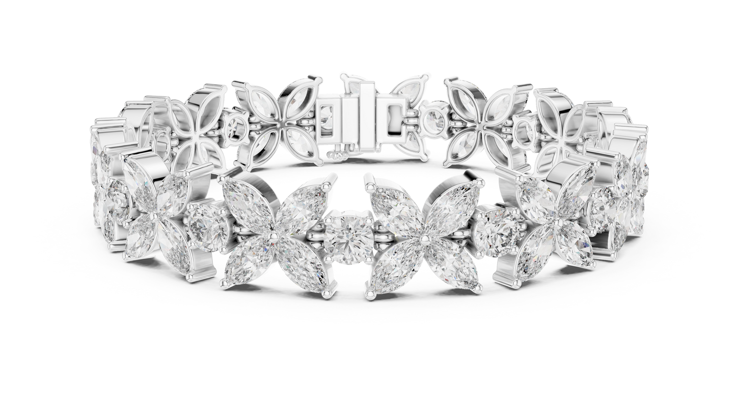 Floral Marquise Diamond Bracelet in White Metal | Available in Gold, Silver & Platinum