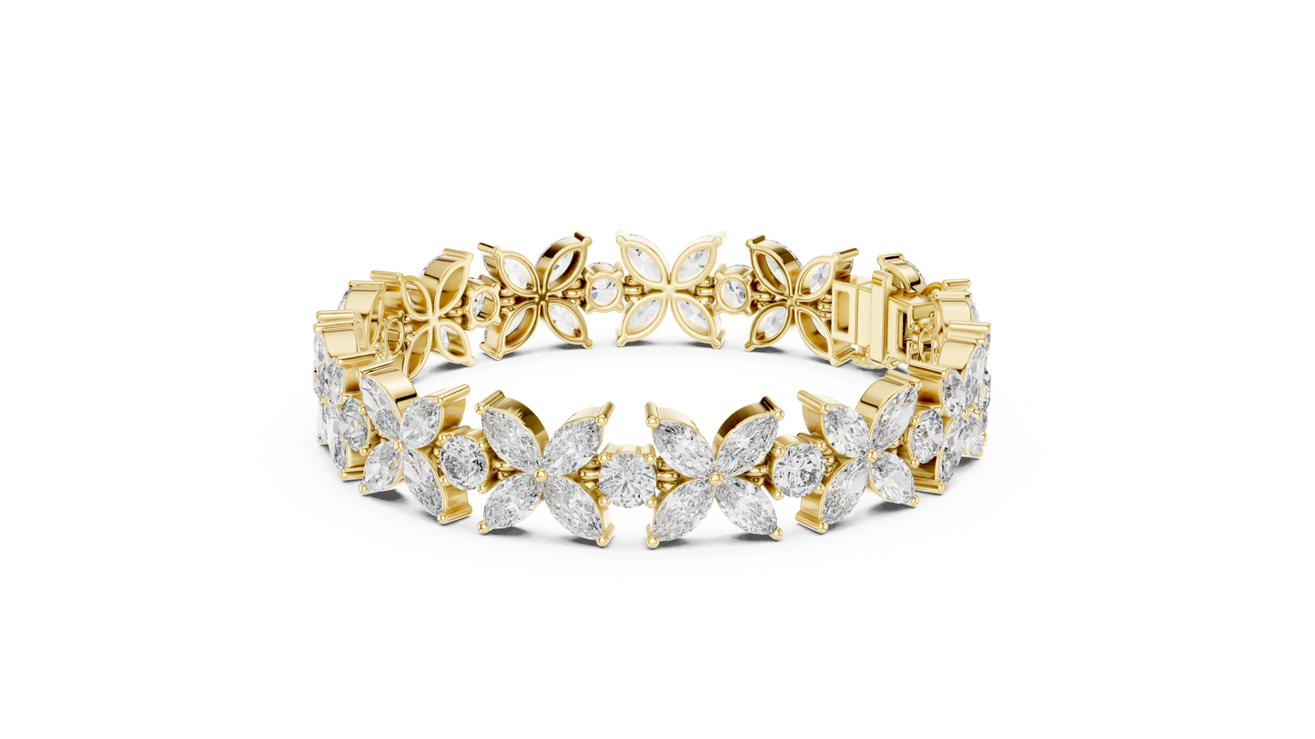 Floral Marquise Diamond Bracelet in White Metal | Available in Gold, Silver & Platinum