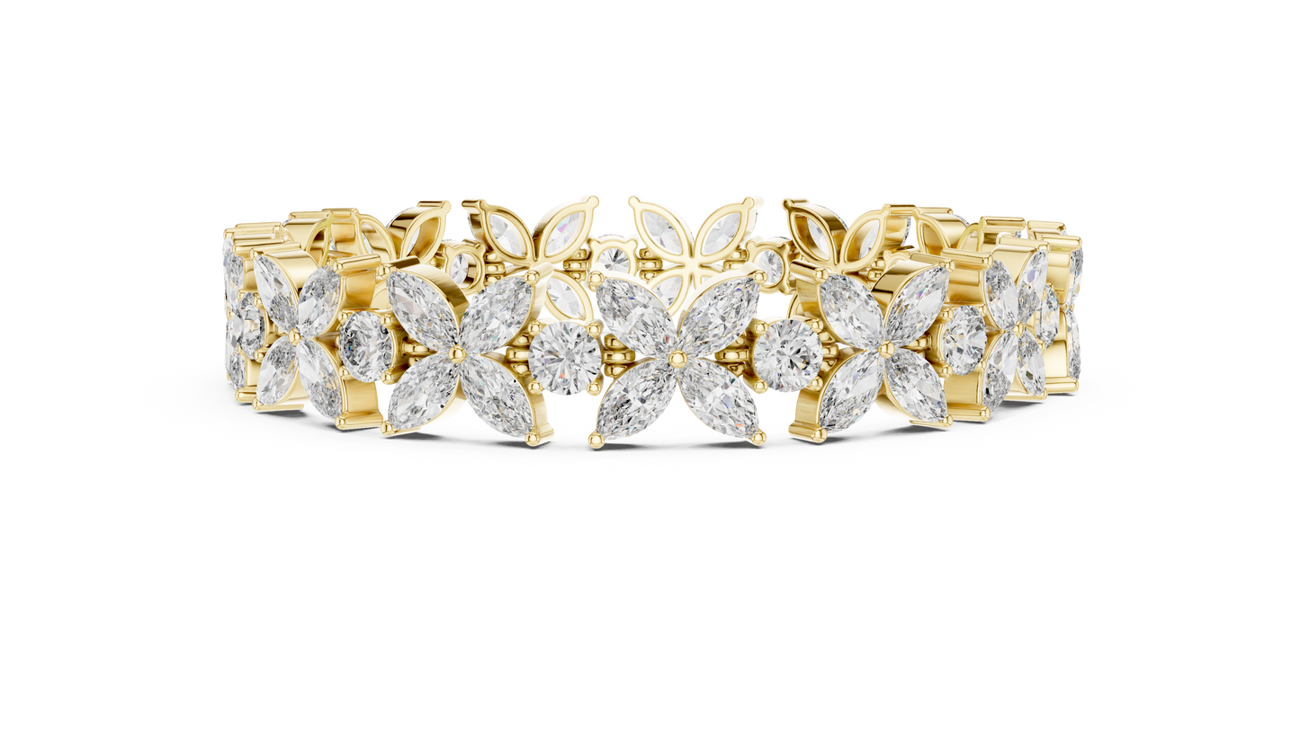 Floral Marquise Diamond Bracelet in White Metal | Available in Gold, Silver & Platinum