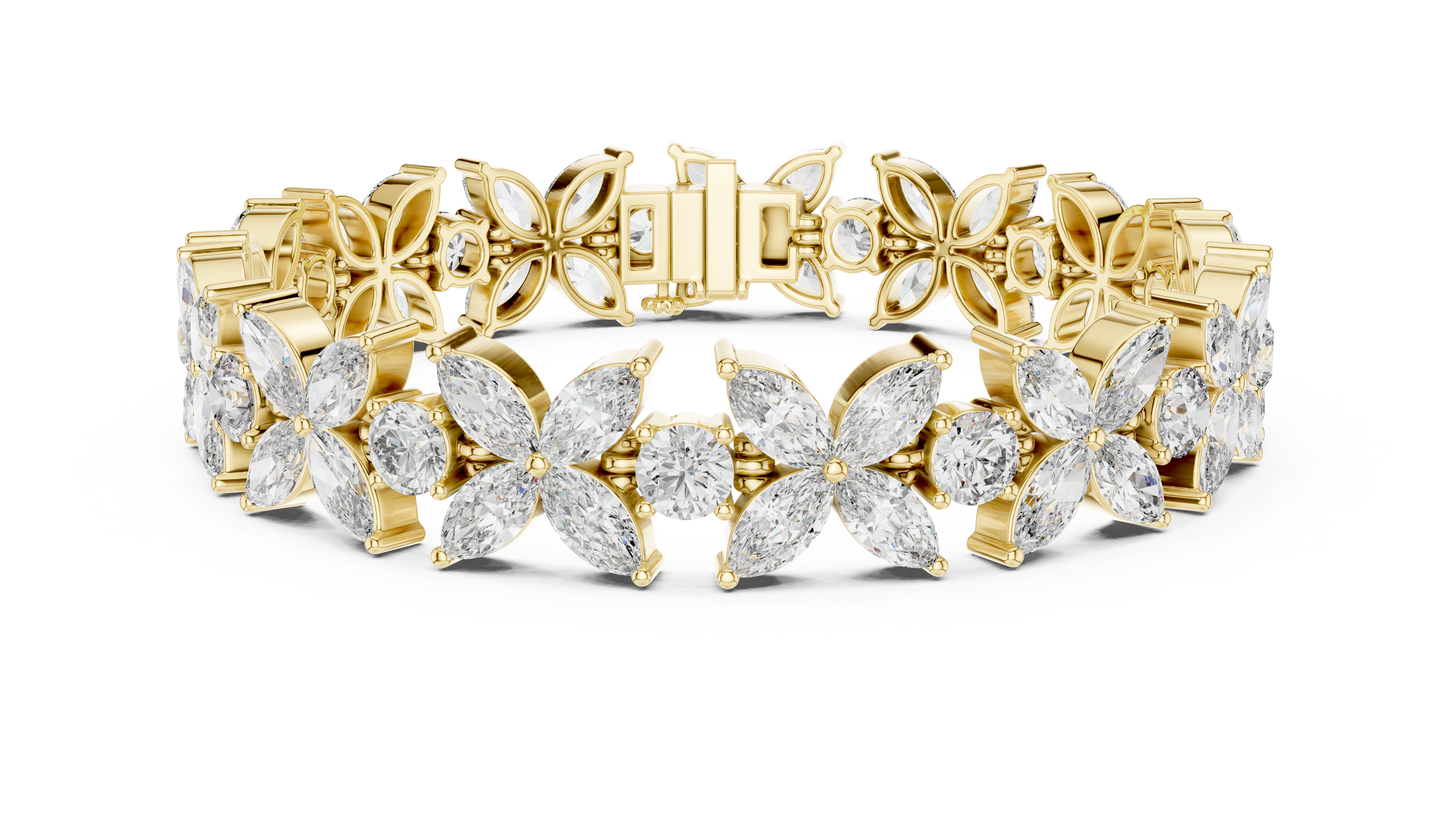 Floral Marquise Diamond Bracelet in White Metal | Available in Gold, Silver & Platinum