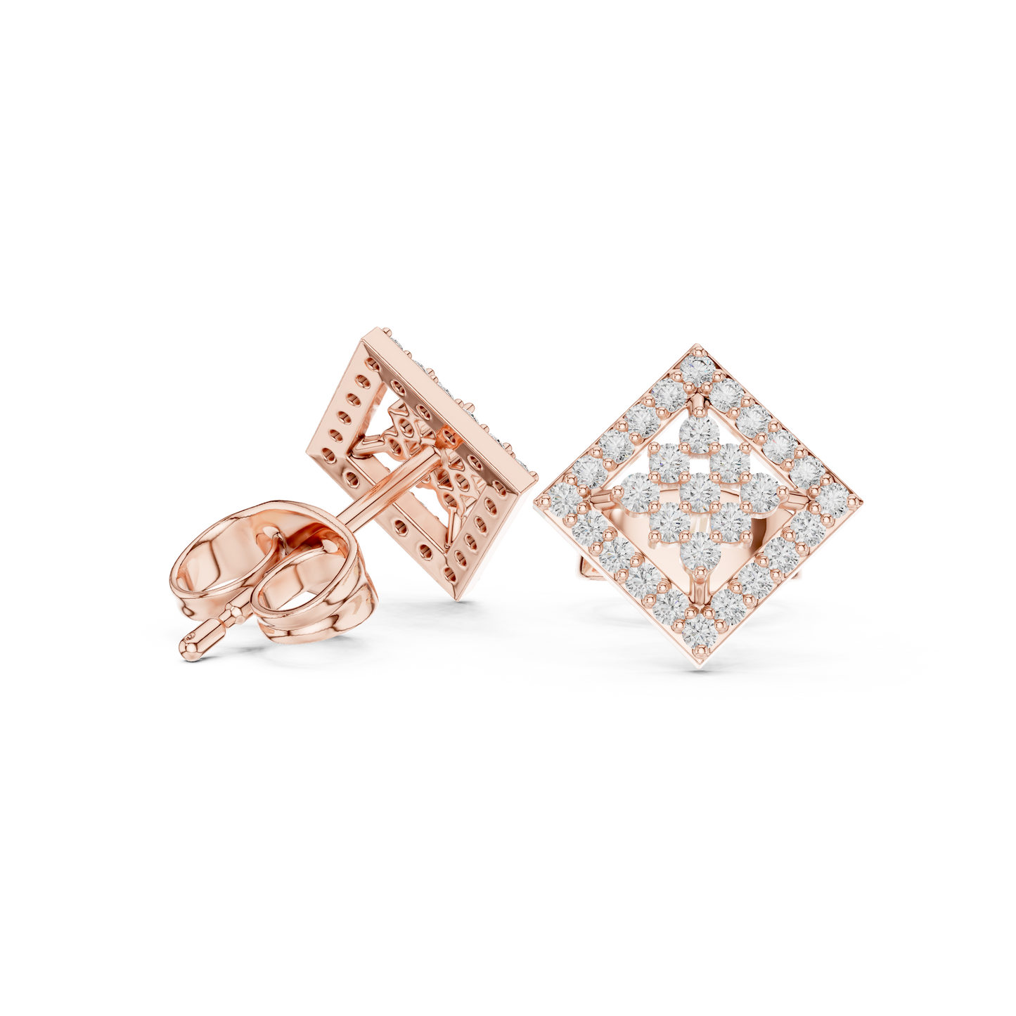 Geometric Diamond Stud Earrings | Contemporary Square Elegance