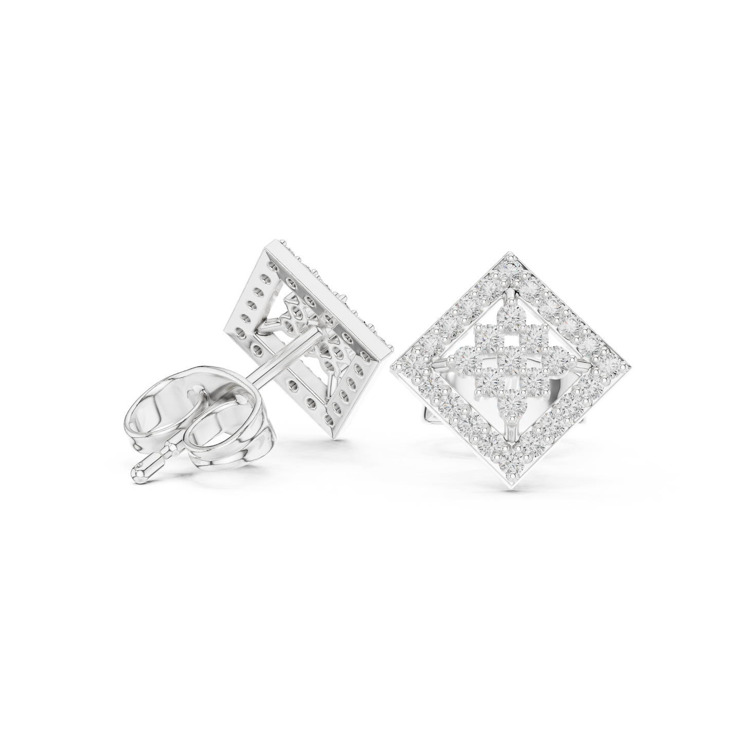 Geometric Diamond Stud Earrings | Contemporary Square Elegance
